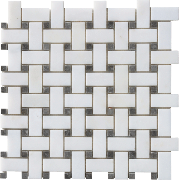 AFYON WHITE HONED BASKETWEAVE MOSAIC